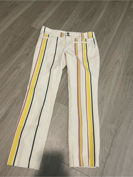 Anthropologie Pants - Anthropologie White Cotton-Blend Pants with Yellow & Pink Stripes